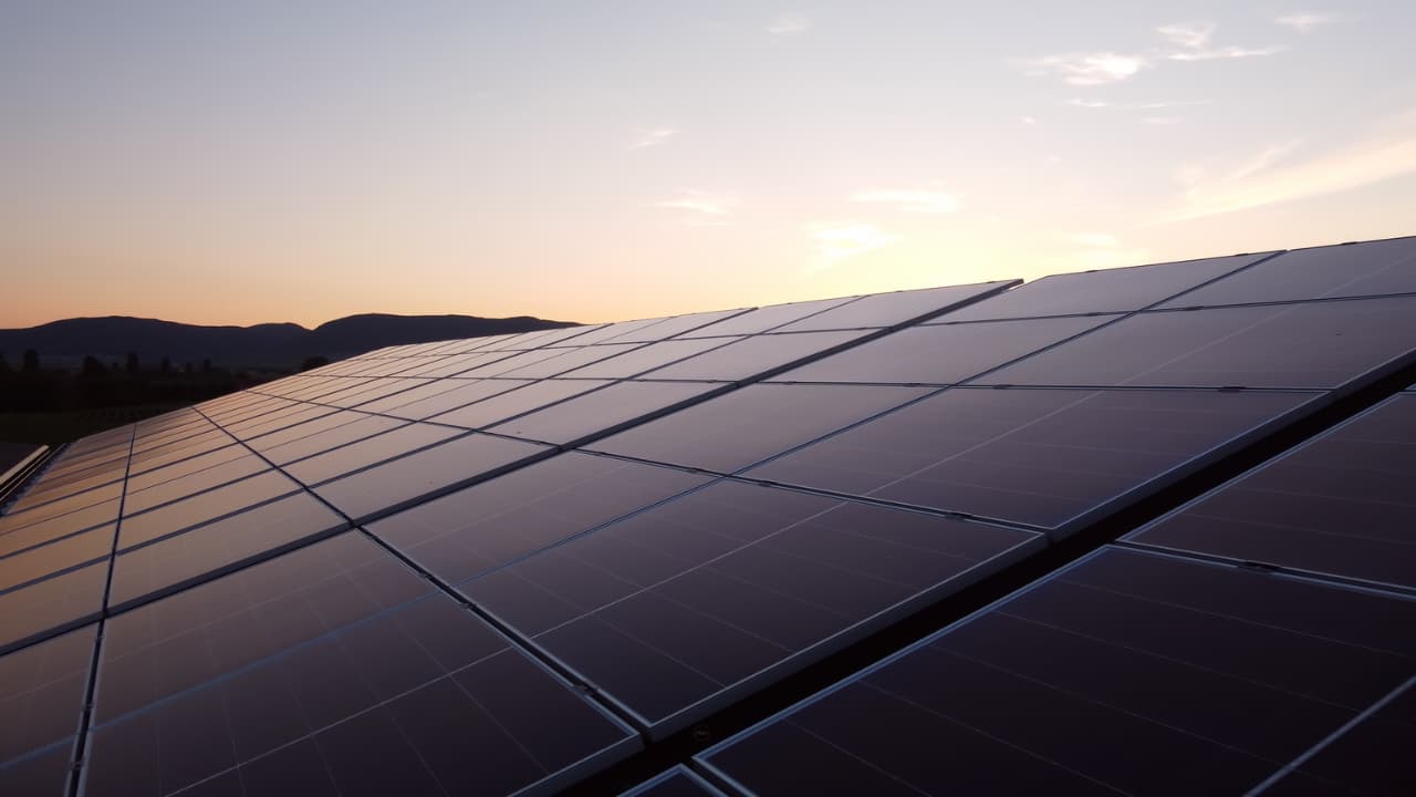 Aiko solar panels at sunset